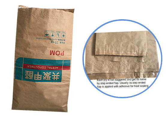 25KG Multiwall Kraft Paper Bags قرصة أسفل لتغليف مواد المسحوق